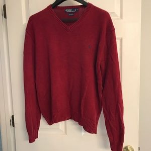 Crimson 100% cotton RL Polo V-neck Med Sweater